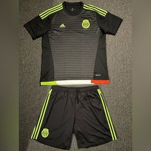 15/16 Adidas Mexico Home Jersey & Shorts Black Lime
